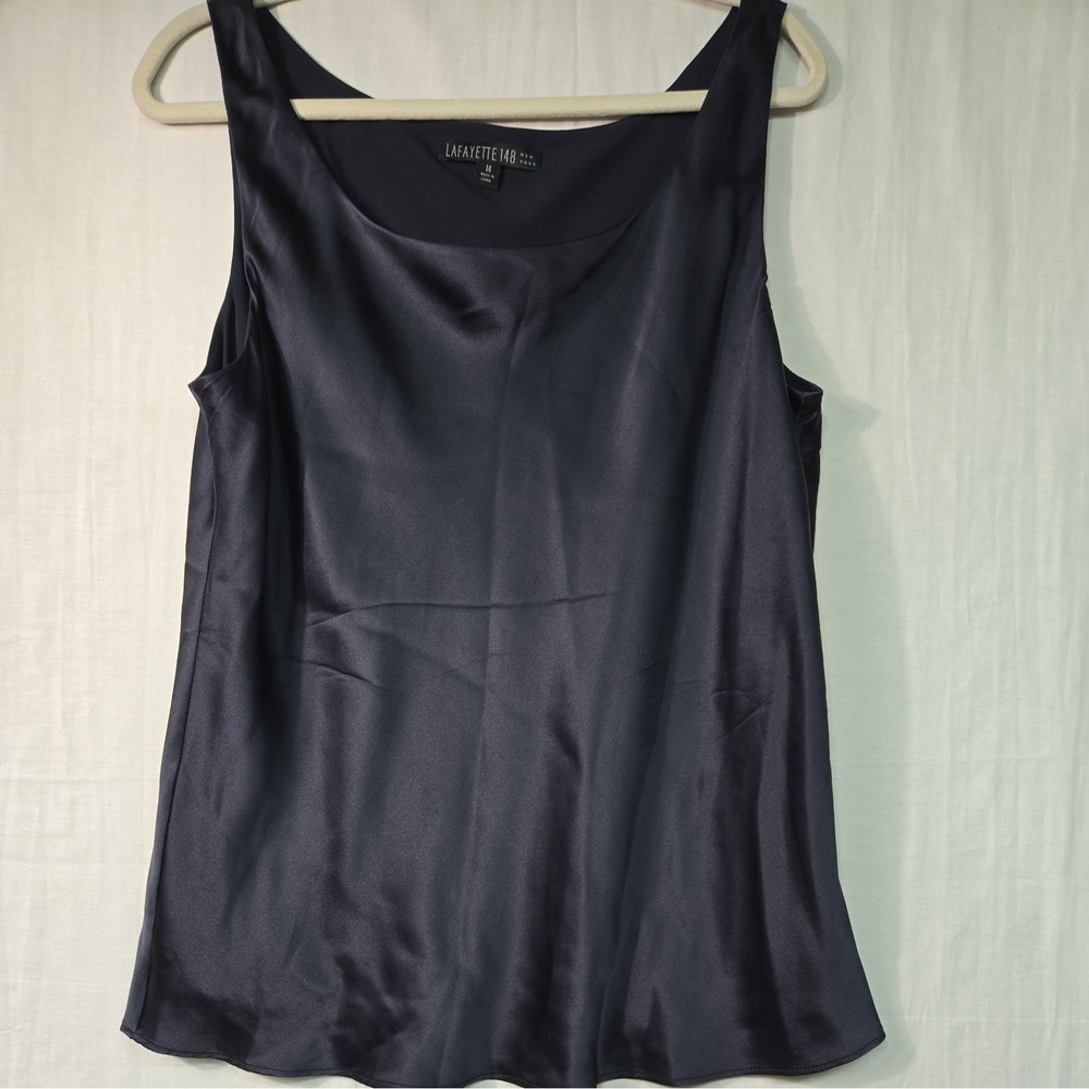 Lafayette 148 New York Women's 14 Silk Tank Blouse Blue Lined Staple Career